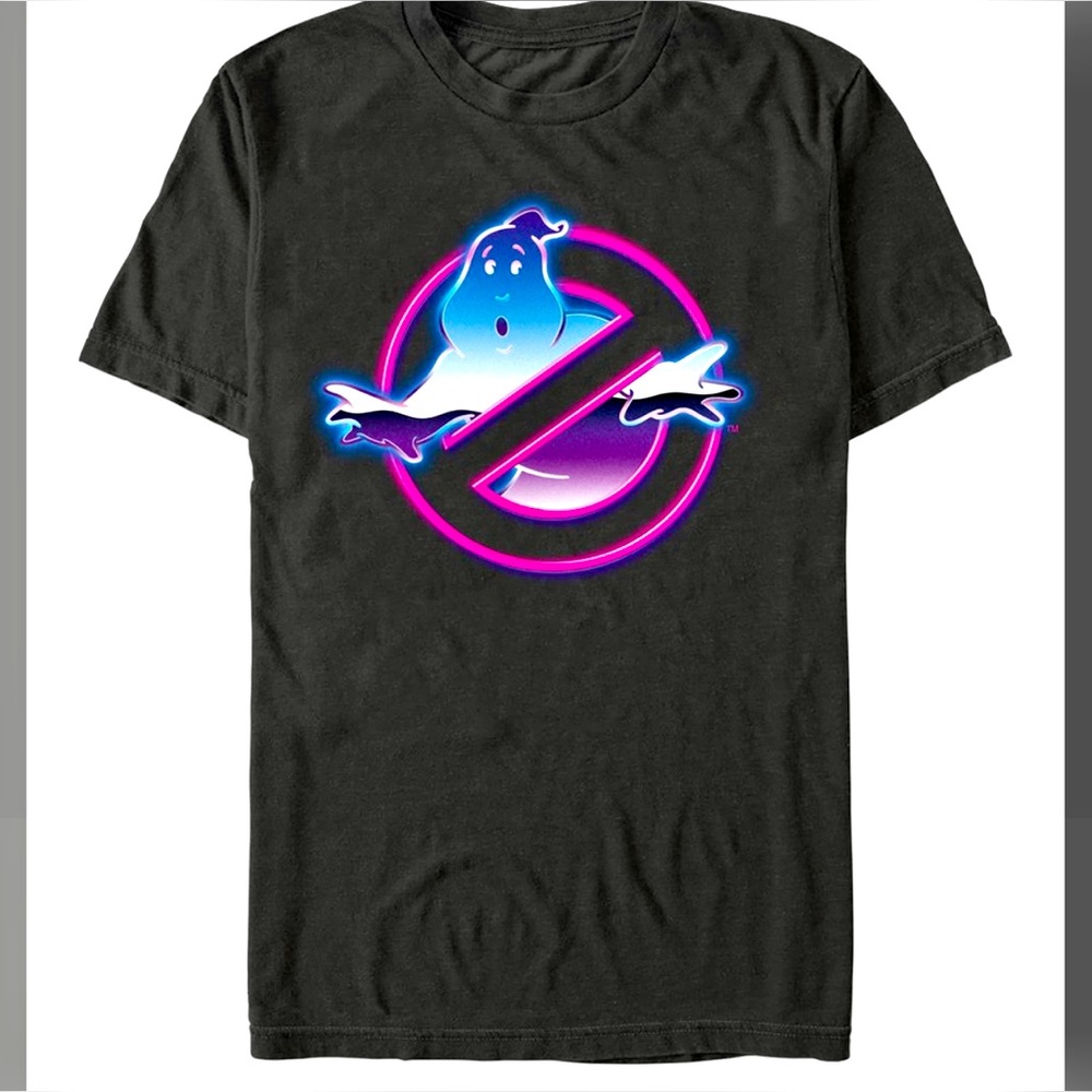 NEW Ghostbusters Neon Logo Tees, Black Tee, Men’s Fit, 3 Avail (XXL, XL, L)